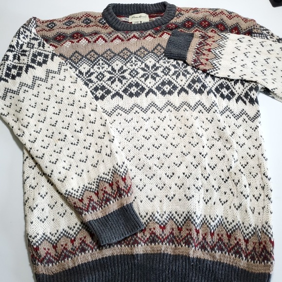 Vintage Eddie Bauer Sweater Mens XL Fair Isle Cotton Made In USA - Picture 2 of 5